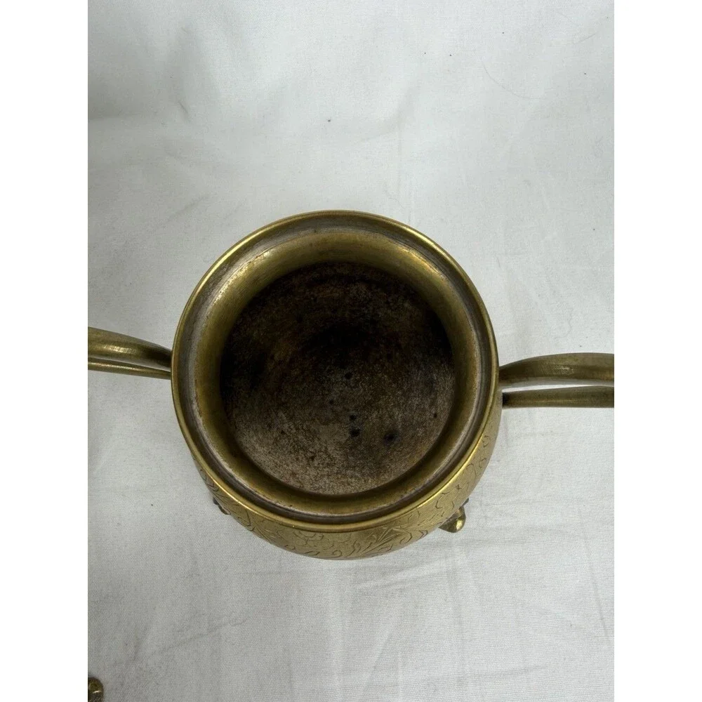 Vintage Brass Tea Set Teapot Creamer Sugar Bowl Detailed Floral Etching
